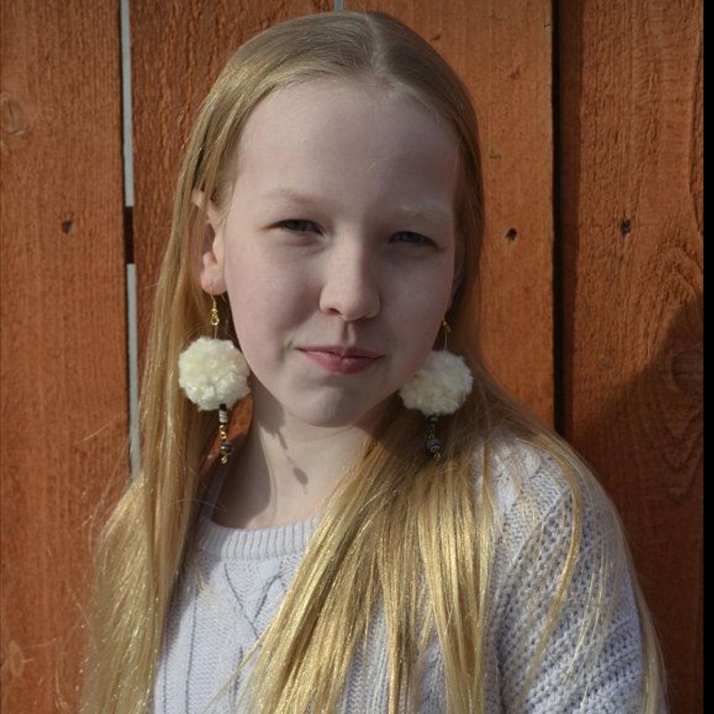 Ivory cream Pom Pom handmade agate dangle earrings Summer Christmas gift
